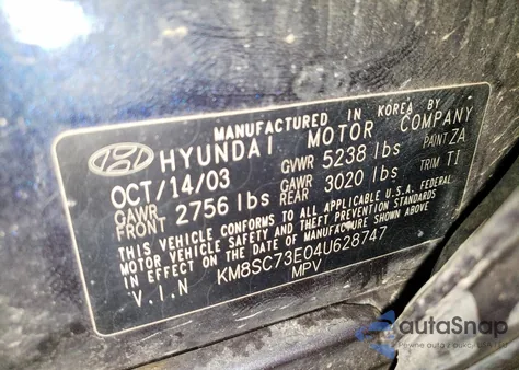2004 Hyundai Santa Fe Gls из США, поврежденный, VIN KM8SC73E04U628747
